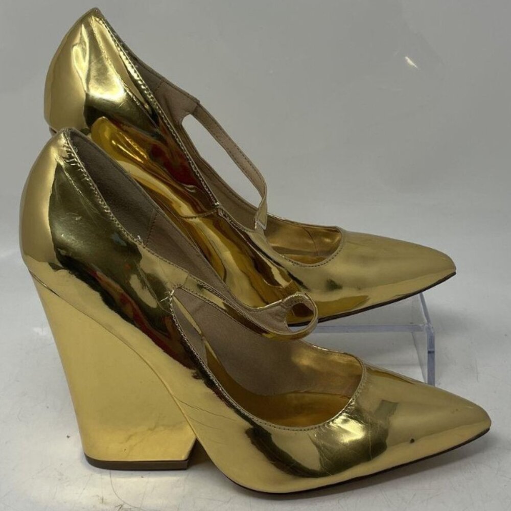 Liliana Women’s Golden Tone Pointed Toe Slip-On Block Pump Heels – Size 8.5 - Picture 6 of 6